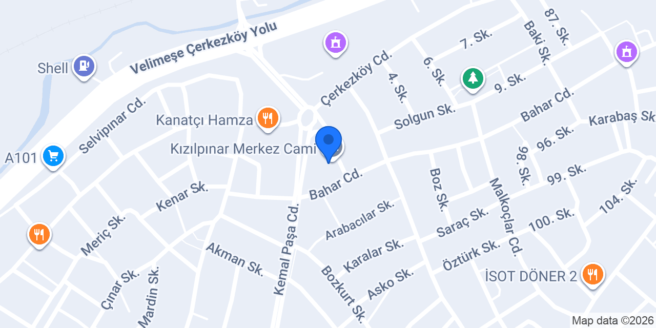 Kızılpınar Merkez Cami konumu