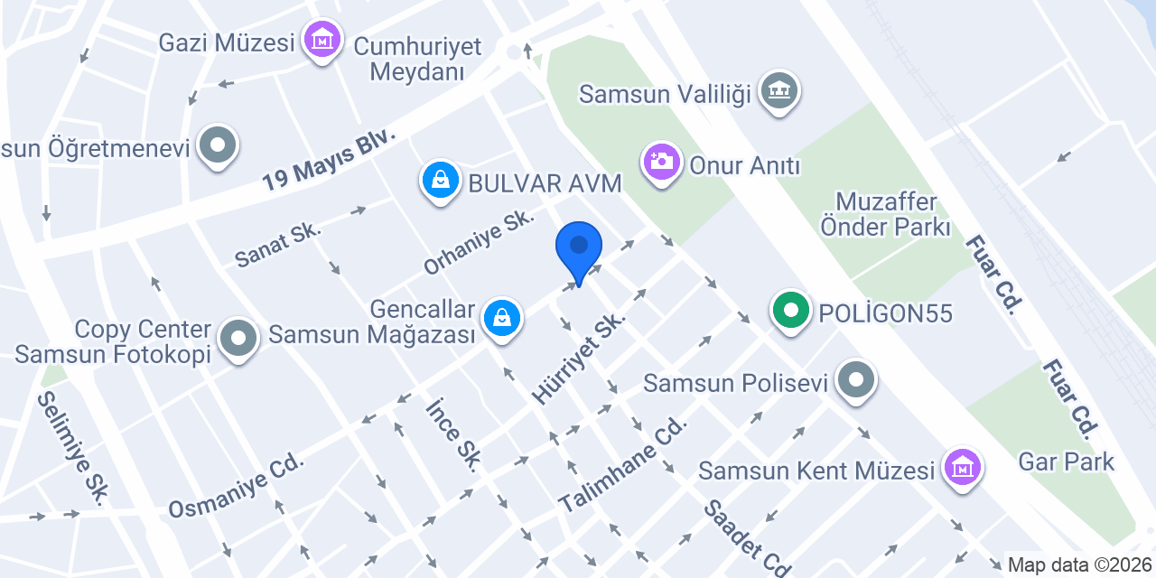 Samsun Oymak Sürücü Kursu konumu