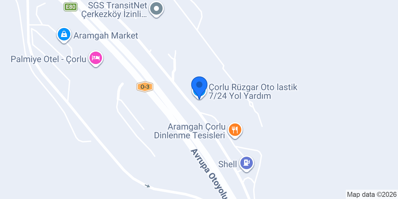 Çorlu Rüzgar Oto lastik 7/24 Yol Yardım konumu