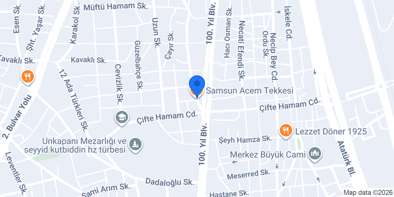 Samsun Acem Tekkesi konumu