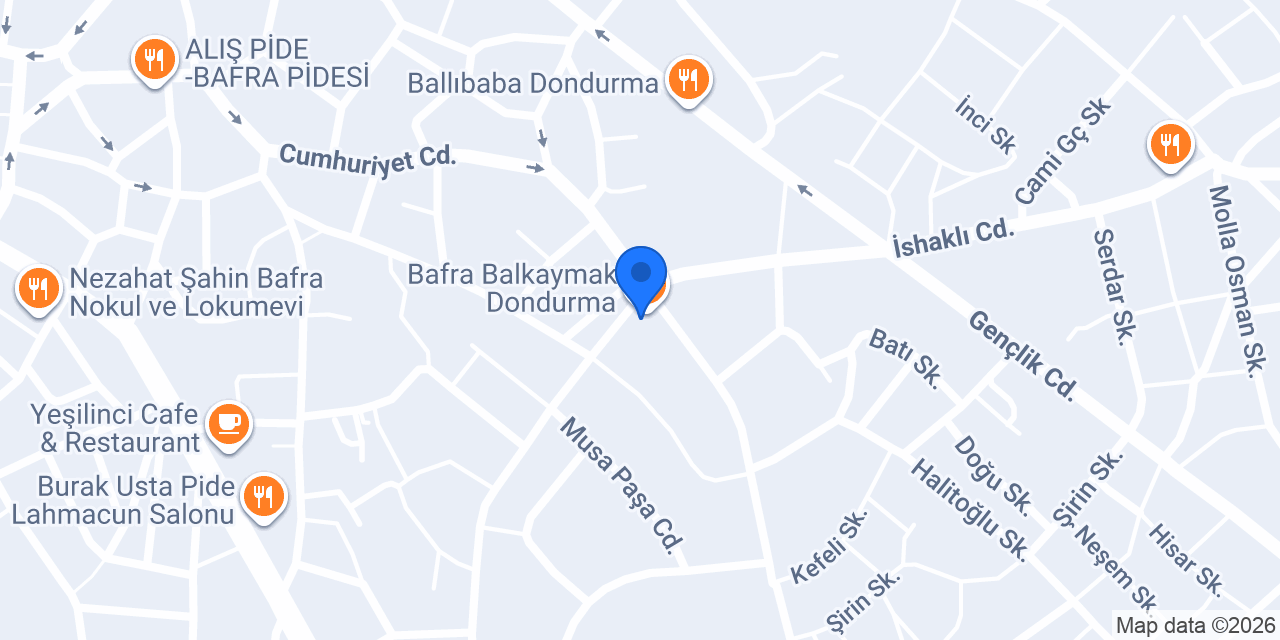 Bafra Balkaymak Dondurma konumu