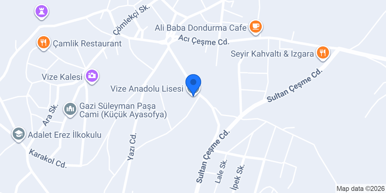 Vize Anadolu Lisesi konumu