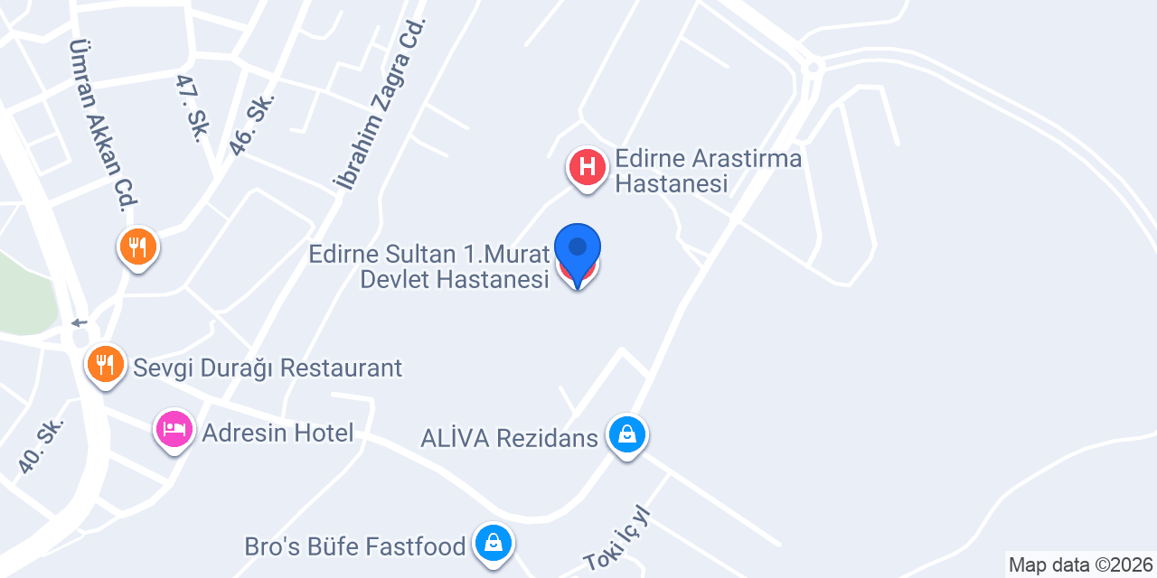 Edirne Sultan 1.Murat Devlet Hastanesi konumu