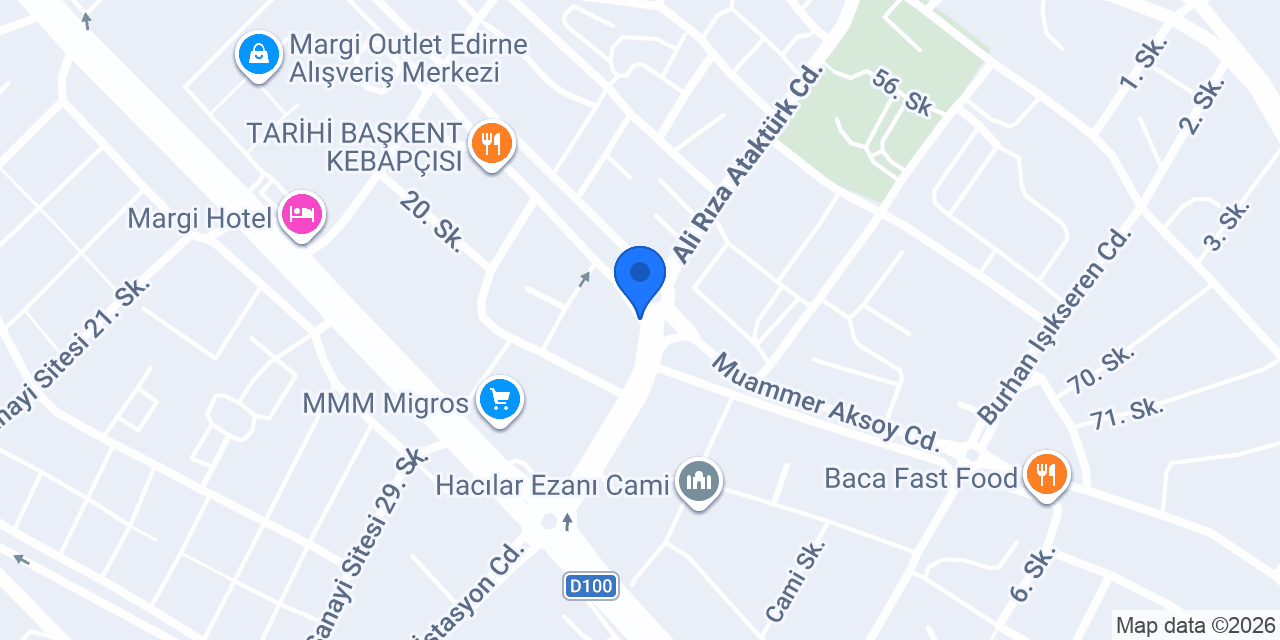 Mevlana Pastaneleri Edirne Şubesi konumu
