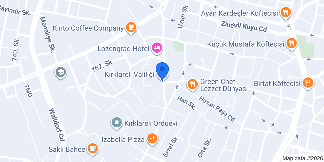 Kırklareli Valiliği konumu