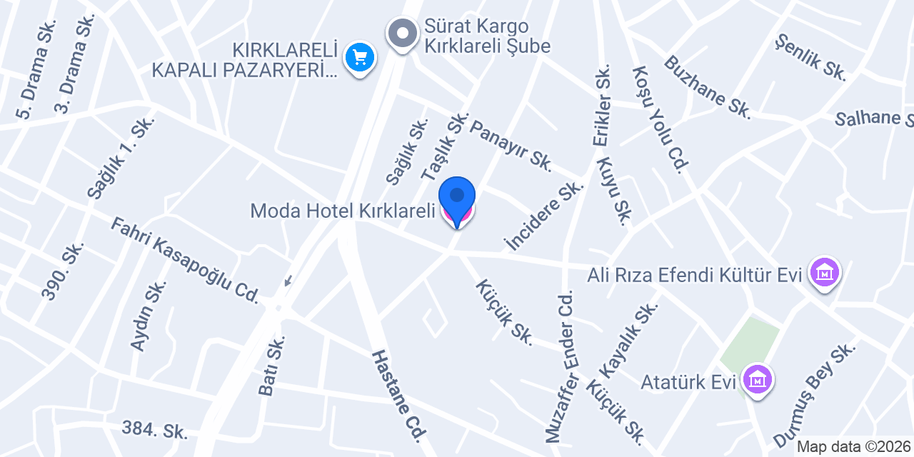 Moda Hotel Kırklareli konumu