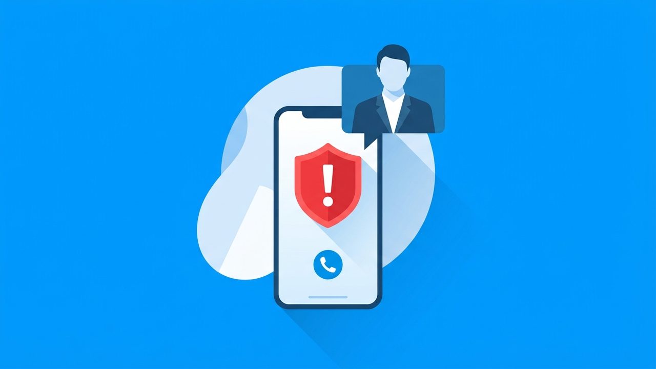 Telefon arkaly gelýän galp jaňa garşy seresaply bolan bir adam we sanly howpsuzlyk nyşanlary.